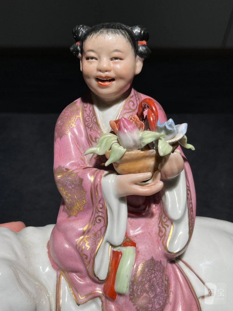 解放初 粉彩童子骑象瓷塑 - 图3